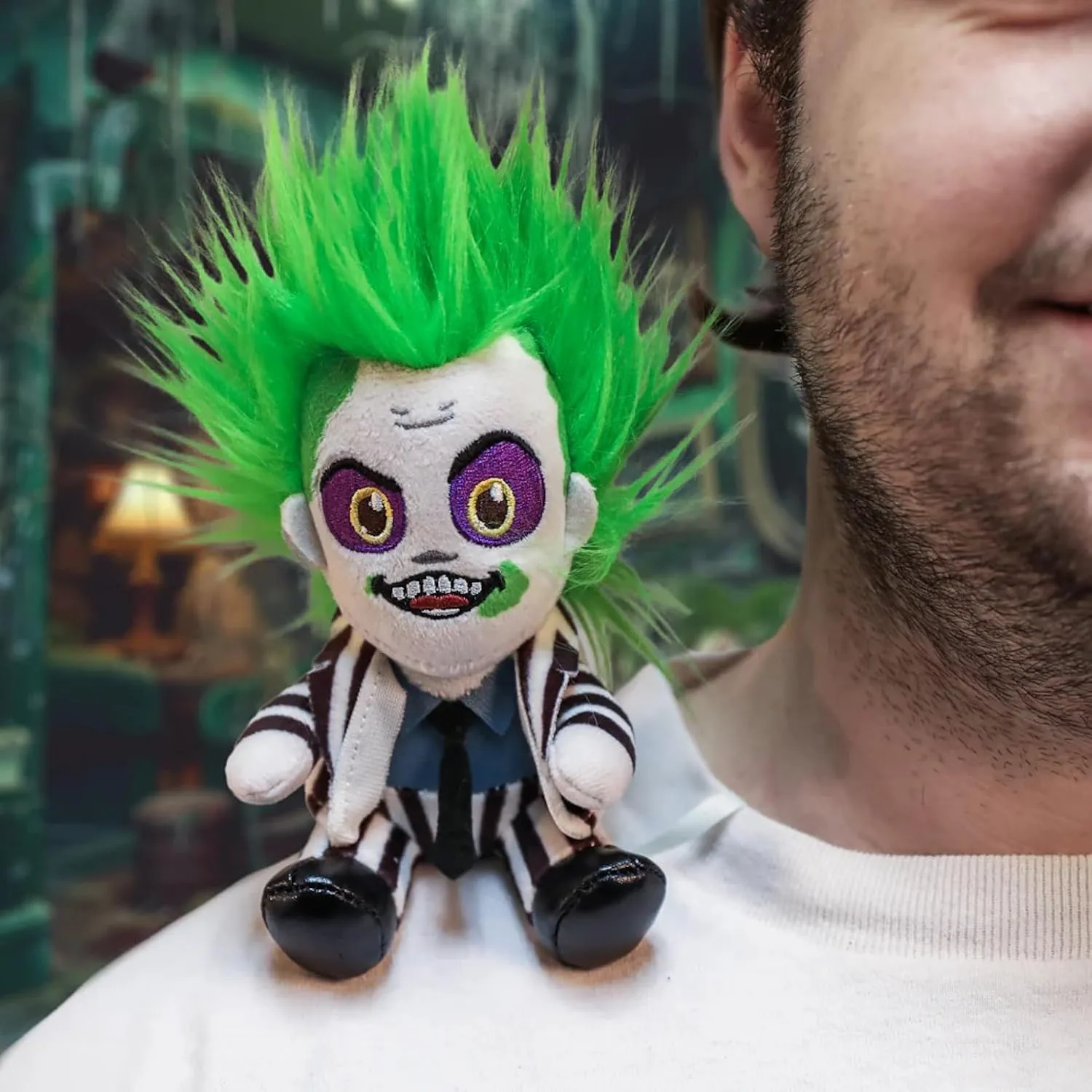 Kidrobot Beetlejuice Officially Licensed Movie Collectible Plush Stuffie - 7.5" Phunny Plush, Beetlejuice (1988) in Striped Suit Shoulder