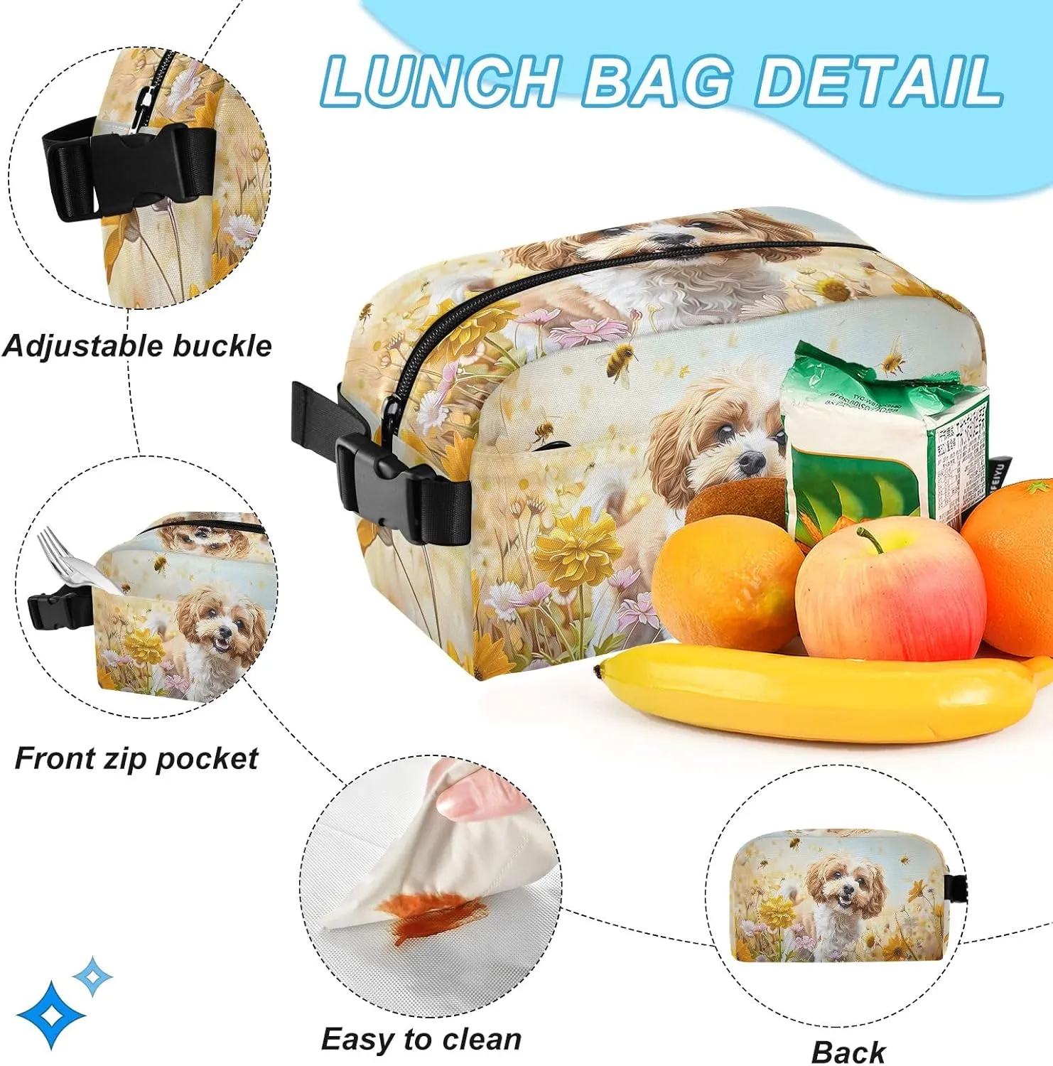 Kids Backpack Cockapoo Dog Standing in The Flowers Boys Girls School Backpack with Lunch Bag Bookbag Set