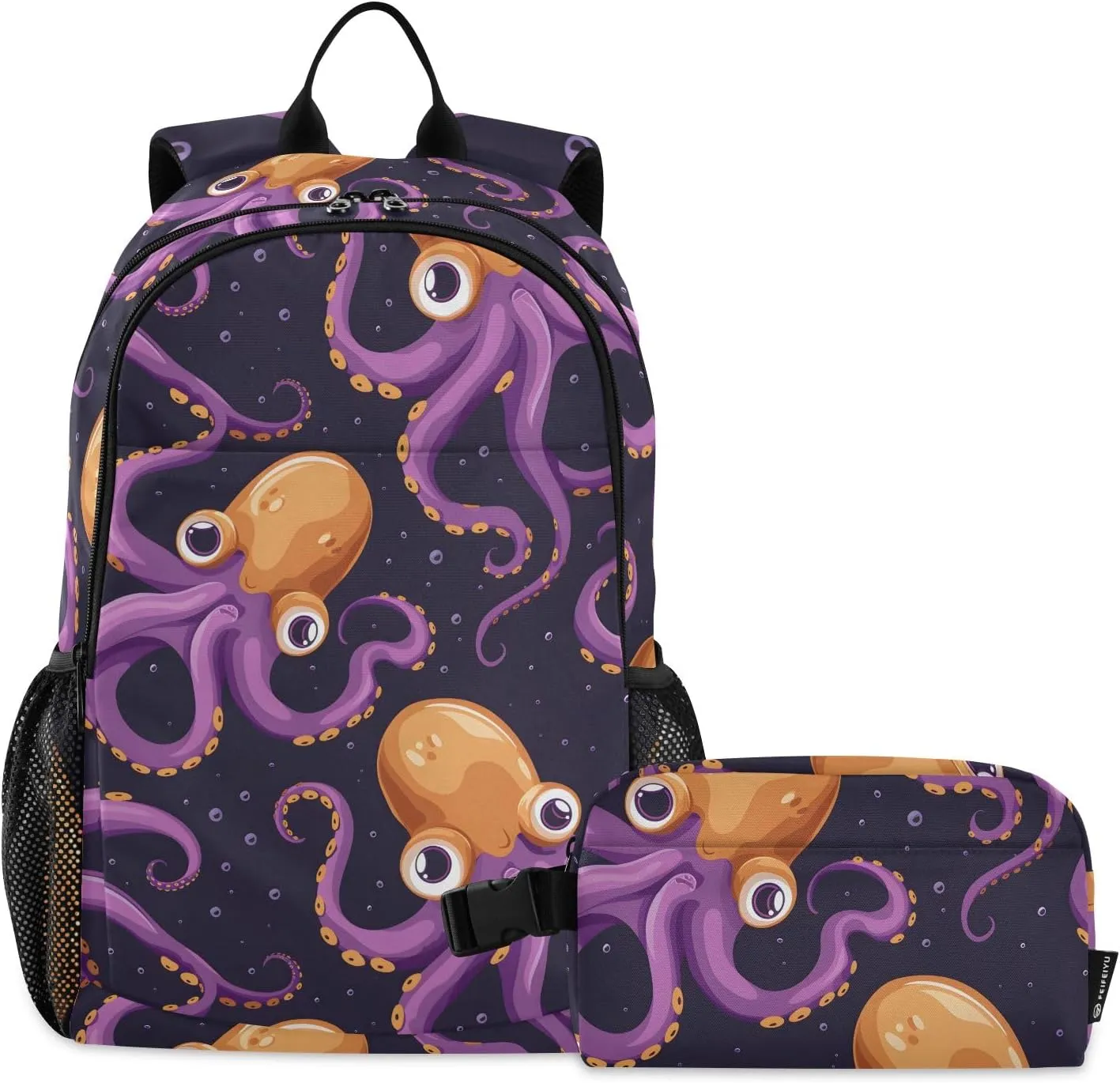 Kids Backpack Cute Octopus Animation Pattern Boys Girls School Backpack with Lunch Bag Bookbag Set