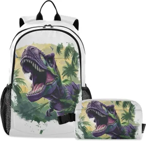 Kids Backpack Excited and Lovely Tyrannosaurus Rex Boys Girls School Backpack with Lunch Bag Bookbag Set