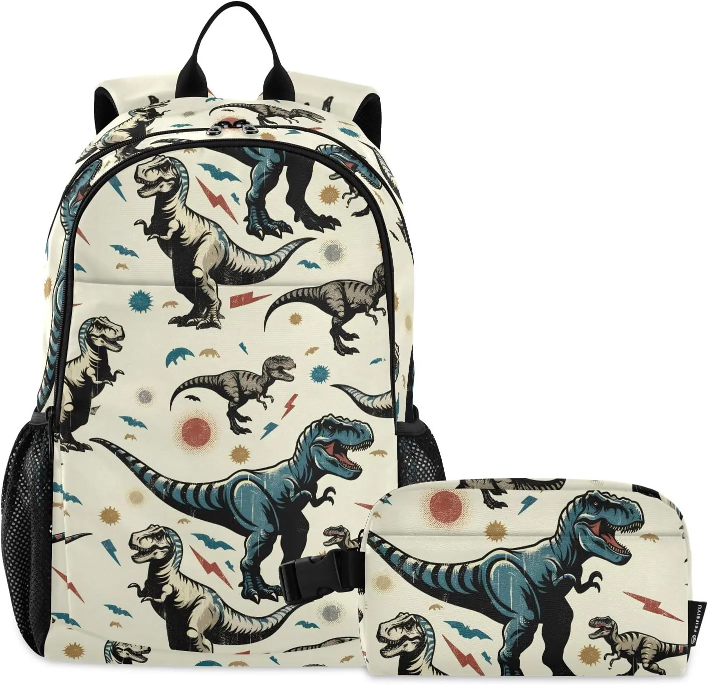 Kids Backpack Fiercely Dinosaur Roaring Boys Girls School Backpack with Lunch Bag Bookbag Set