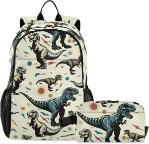 Kids Backpack Fiercely Dinosaur Roaring Boys Girls School Backpack with Lunch Bag Bookbag Set
