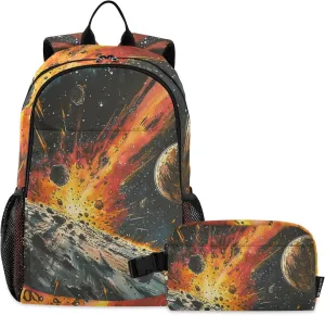 Kids Backpack Meteorite in Starry Sky Boys Girls School Backpack with Lunch Bag Bookbag Set
