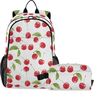Kids Backpack Refreshing Style Fresh Cherries Boys Girls School Backpack with Lunch Bag Bookbag Set