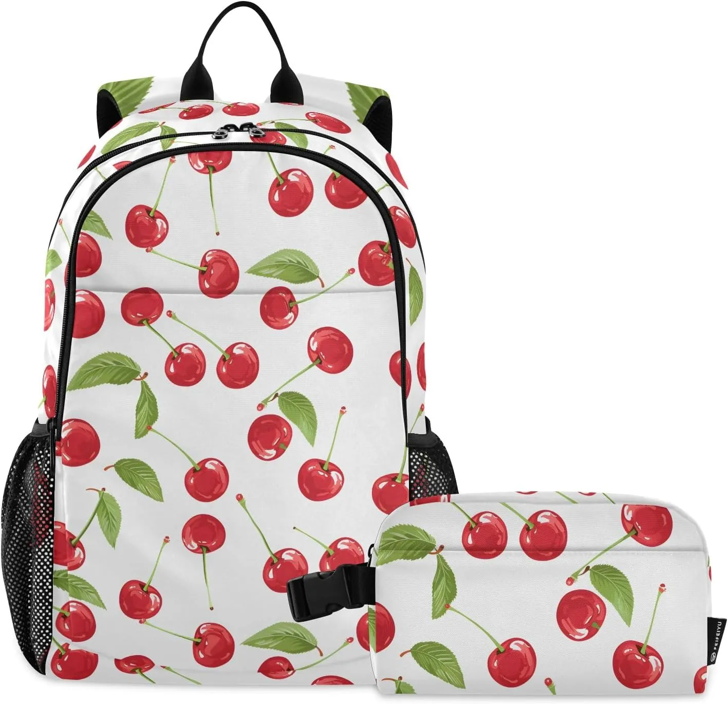 Kids Backpack Refreshing Style Fresh Cherries Boys Girls School Backpack with Lunch Bag Bookbag Set