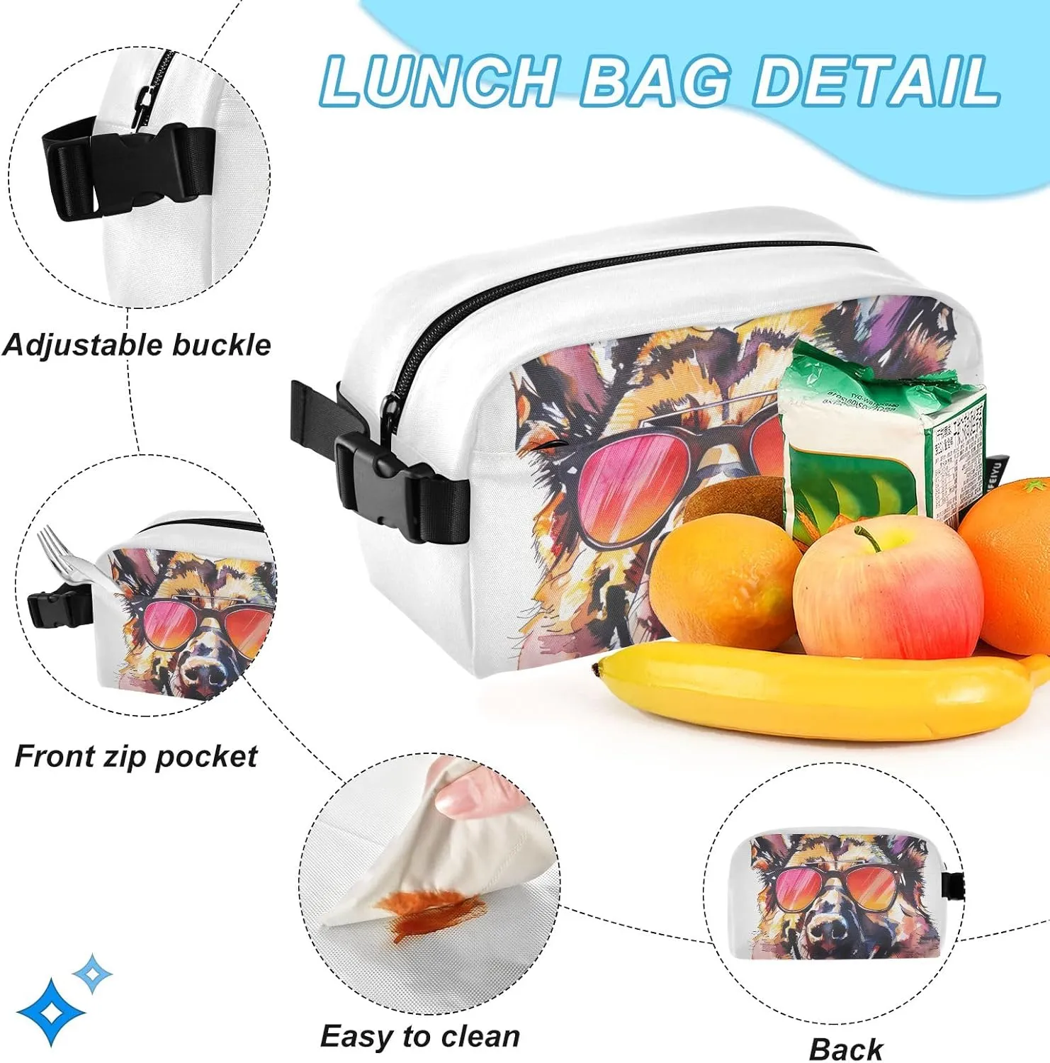 Kids Backpack Watercolour Dog Head Of German Shepherd Boys Girls School Backpack with Lunch Bag Bookbag Set