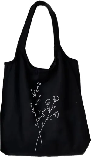 KIEKIECOO Canvas Tote Bag Black Aesthetic Personalized Custom Reusable Grocery Bags Floral Line Art Shopping Shoulder Bag