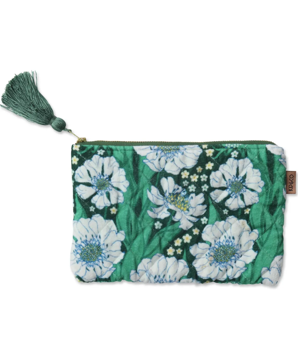 Kip & Co Tumbling Flowers Green Velvet Cosmetics Purse
