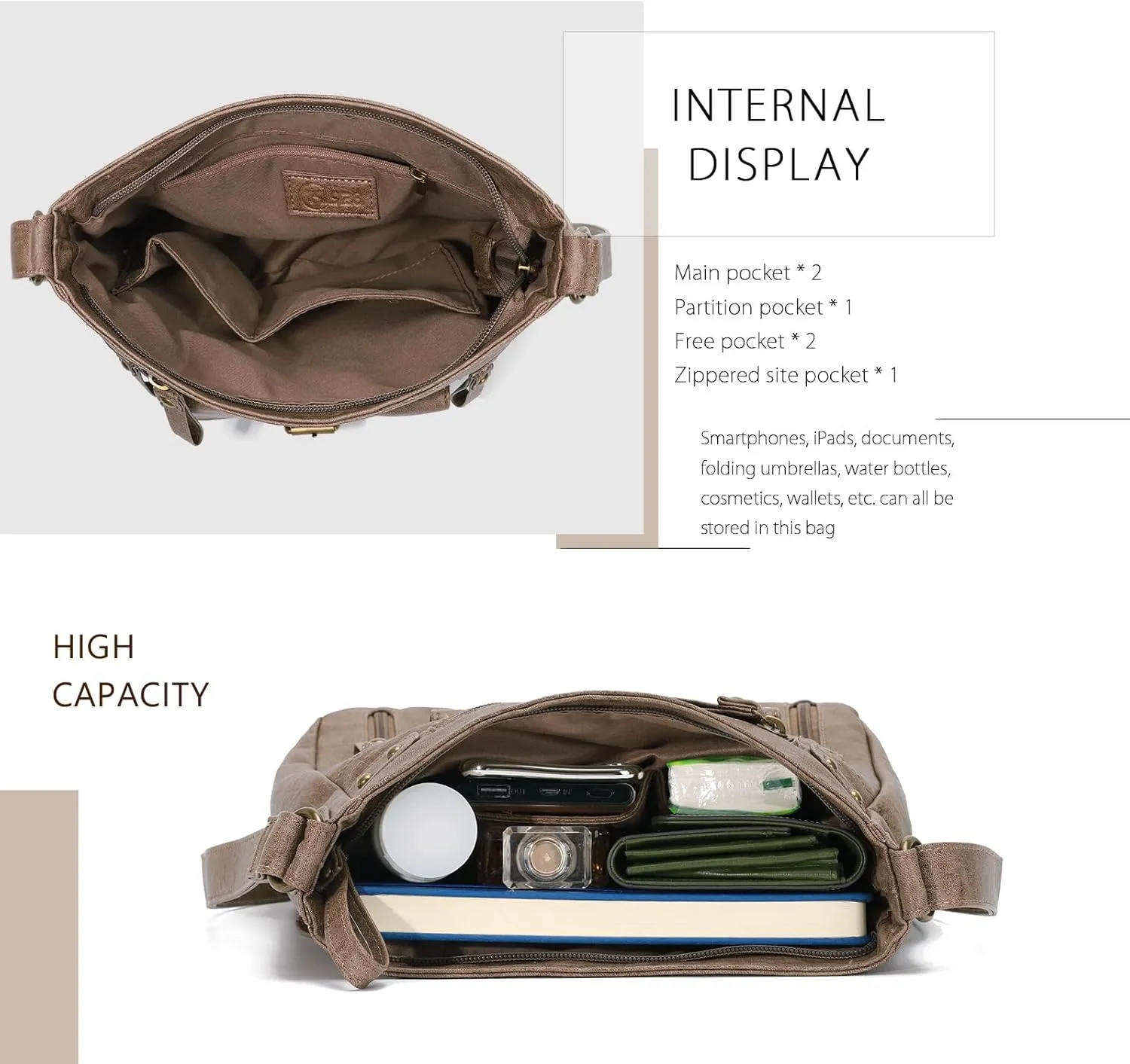 KL928 Crossbody Bags for Women, Multi Pocket Shoulder Bags, Medium PU Leather Cross Body Purses