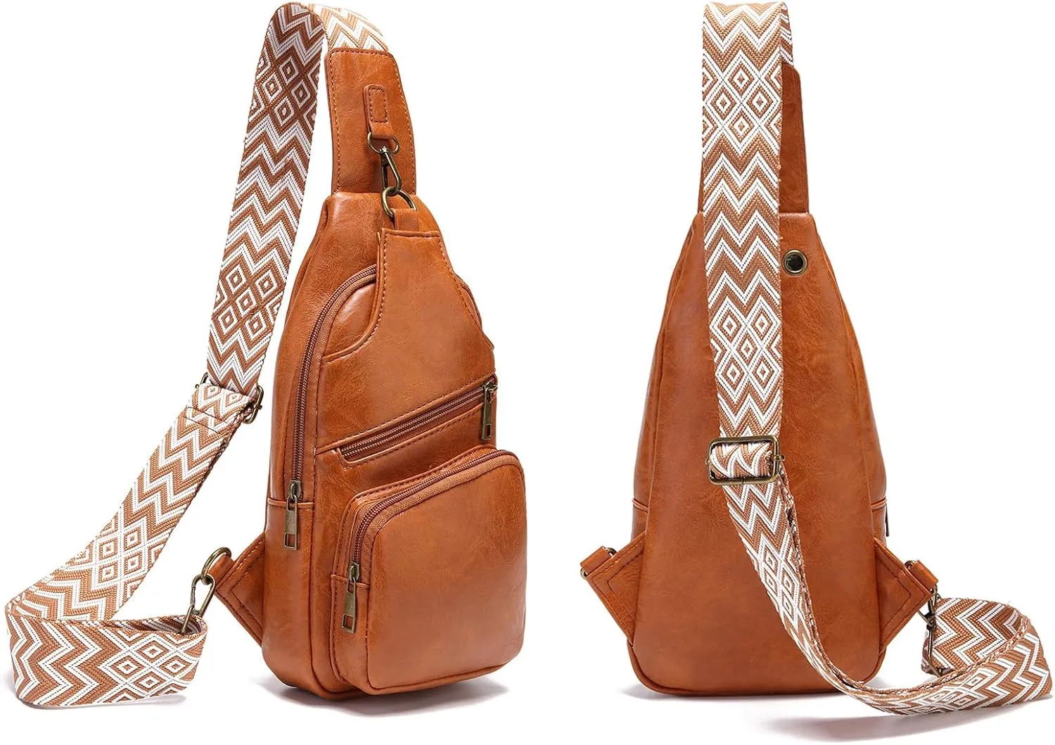 KlaOYer Sling Leather Bags For Women Crossbody Small Fanny Pack Purses Chest Bags With Guitar Strap For Gril Lady
