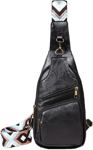 KlaOYer Sling Leather Bags For Women Crossbody Small Fanny Pack Purses Chest Bags With Guitar Strap For Gril Lady