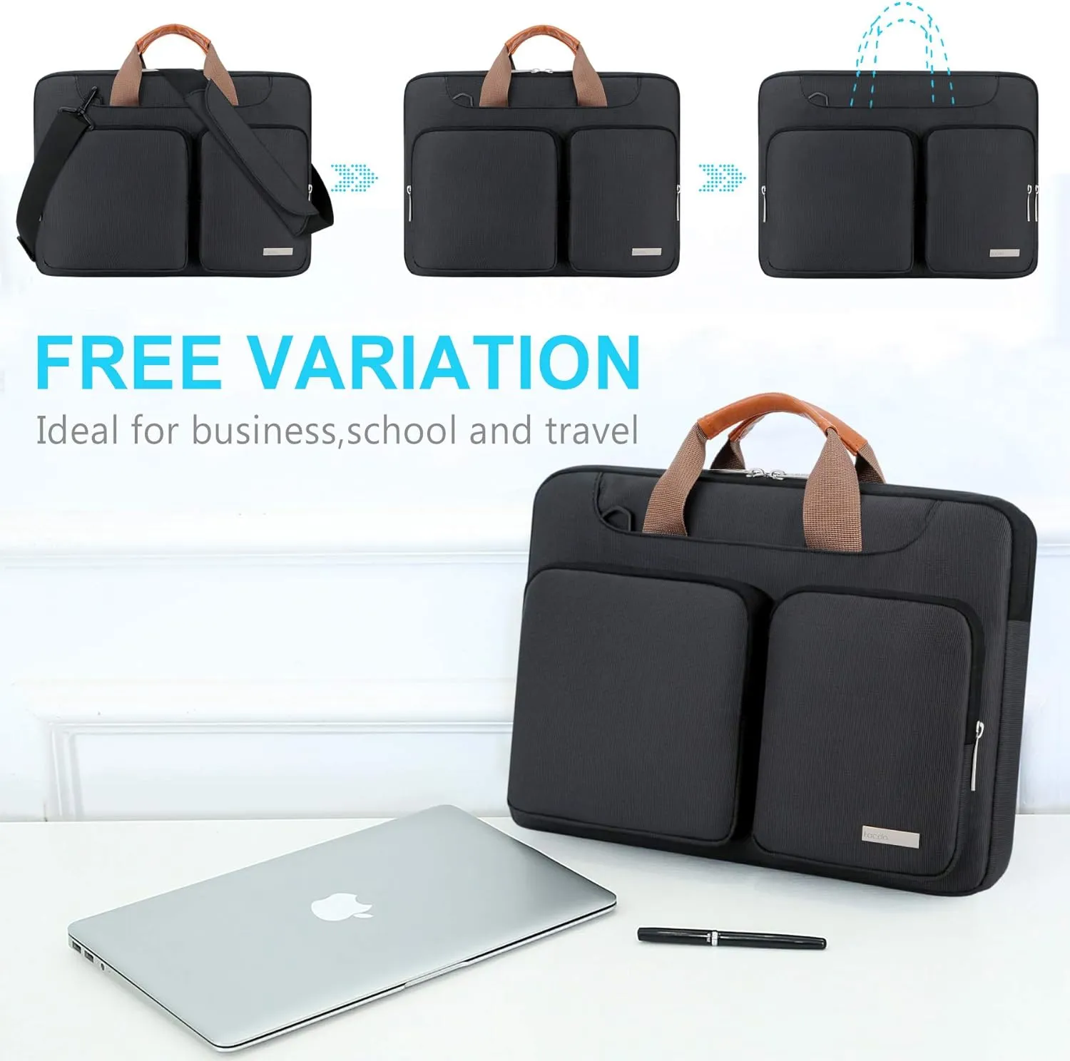 Lacdo 360° Protective Laptop Shoulder Bag, 16 inch Laptop Sleeve Case for 15.6 inch Acer HP Lenovo Dell ASUS Laptop, 16" New Pro M4/M3/M2/M1 Pro/Max A3403 A3186 2024-2019 Computer Bag, Black