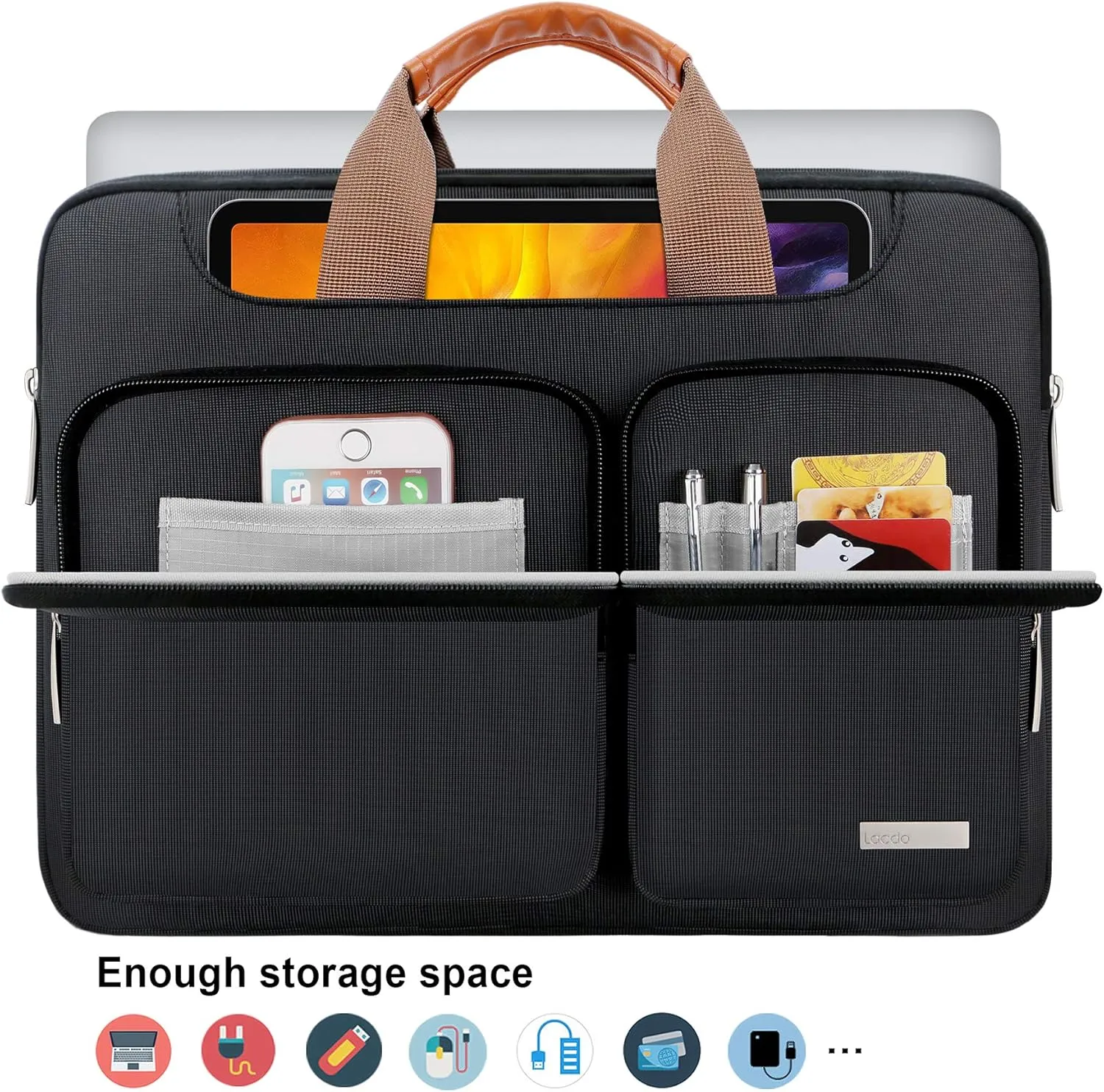 Lacdo 360° Protective Laptop Shoulder Bag, 16 inch Laptop Sleeve Case for 15.6 inch Acer HP Lenovo Dell ASUS Laptop, 16" New Pro M4/M3/M2/M1 Pro/Max A3403 A3186 2024-2019 Computer Bag, Black