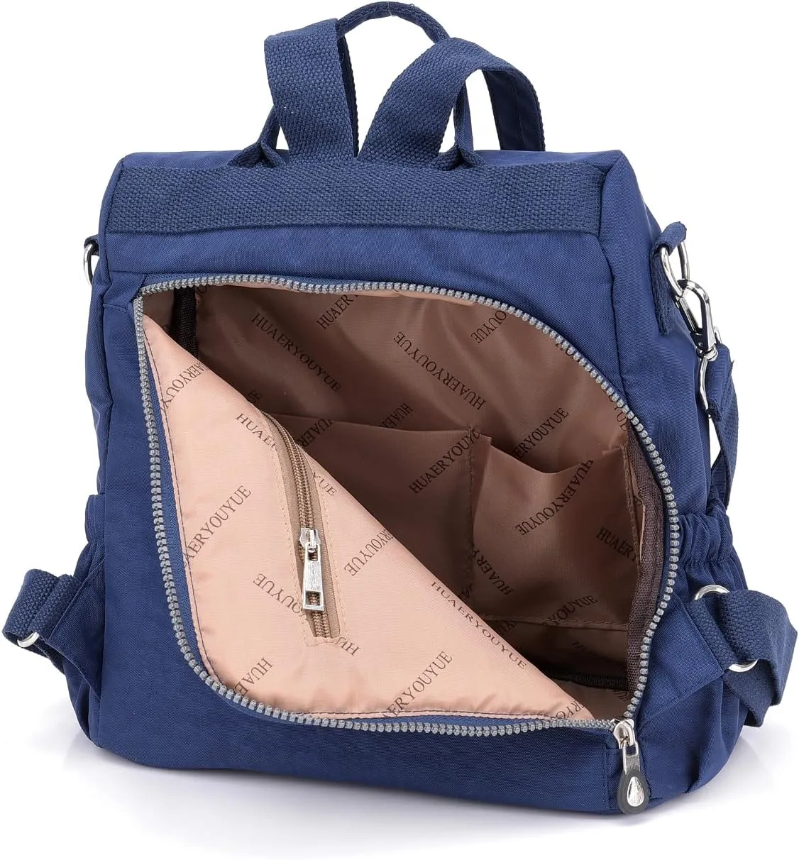 Ladies' multi zipper backpack, shoulder bag, handbag, casual bag, holiday gift (navy blue)