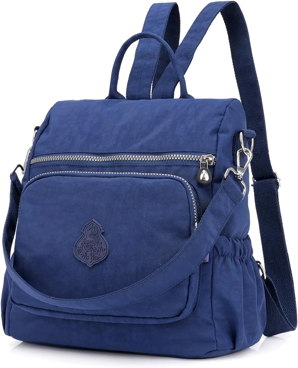 Ladies' multi zipper backpack, shoulder bag, handbag, casual bag, holiday gift (navy blue)