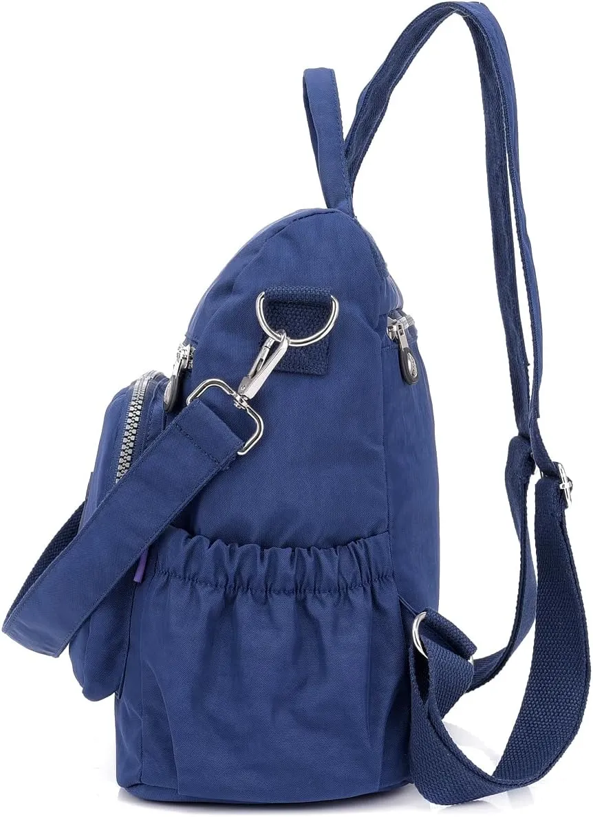 Ladies' multi zipper backpack, shoulder bag, handbag, casual bag, holiday gift (navy blue)