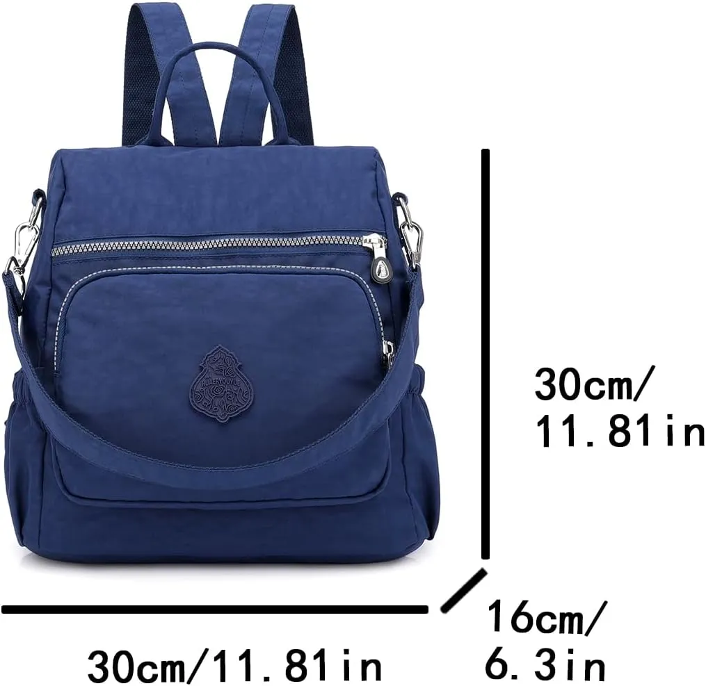 Ladies' multi zipper backpack, shoulder bag, handbag, casual bag, holiday gift (navy blue)