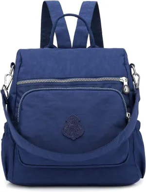 Ladies' multi zipper backpack, shoulder bag, handbag, casual bag, holiday gift (navy blue)