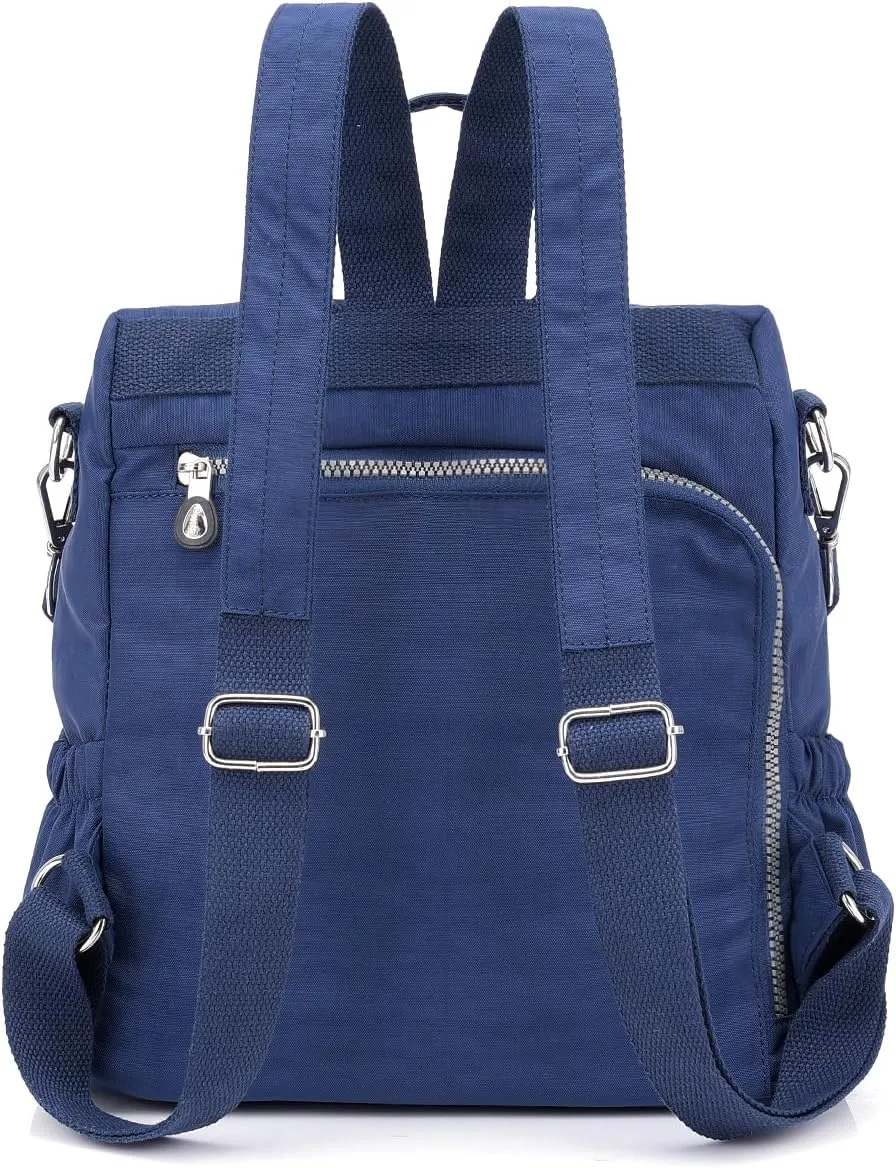 Ladies' multi zipper backpack, shoulder bag, handbag, casual bag, holiday gift (navy blue)