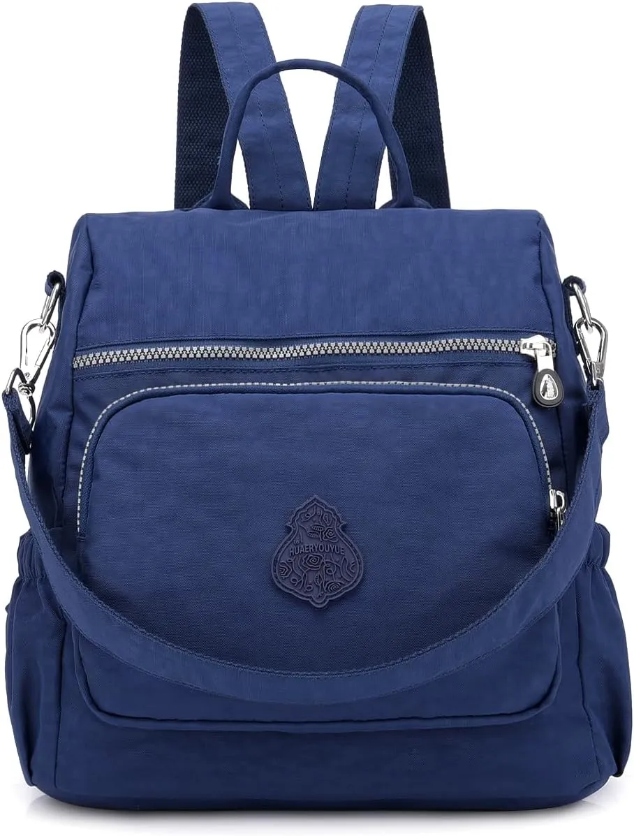 Ladies' multi zipper backpack, shoulder bag, handbag, casual bag, holiday gift (navy blue)