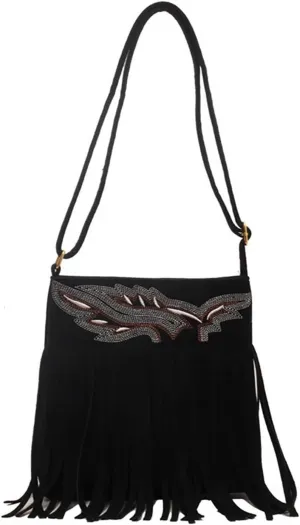 Ladies' retro embroidery bag, textured frosted tassel bag, ethnic style shoulder crossbody bag