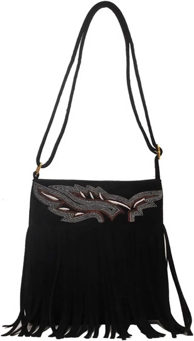 Ladies' retro embroidery bag, textured frosted tassel bag, ethnic style shoulder crossbody bag