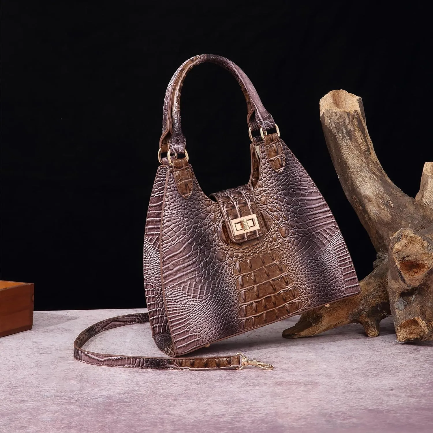 Ladies Tote Leather Bags for Women Crocodile Embossed Zipper Satchel Purse Classy Compartments Crossbody bag