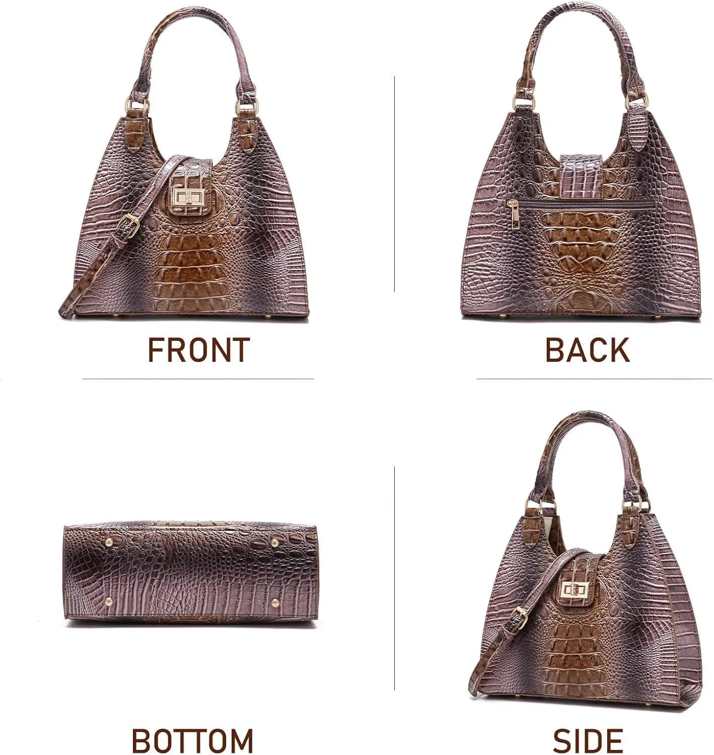 Ladies Tote Leather Bags for Women Crocodile Embossed Zipper Satchel Purse Classy Compartments Crossbody bag