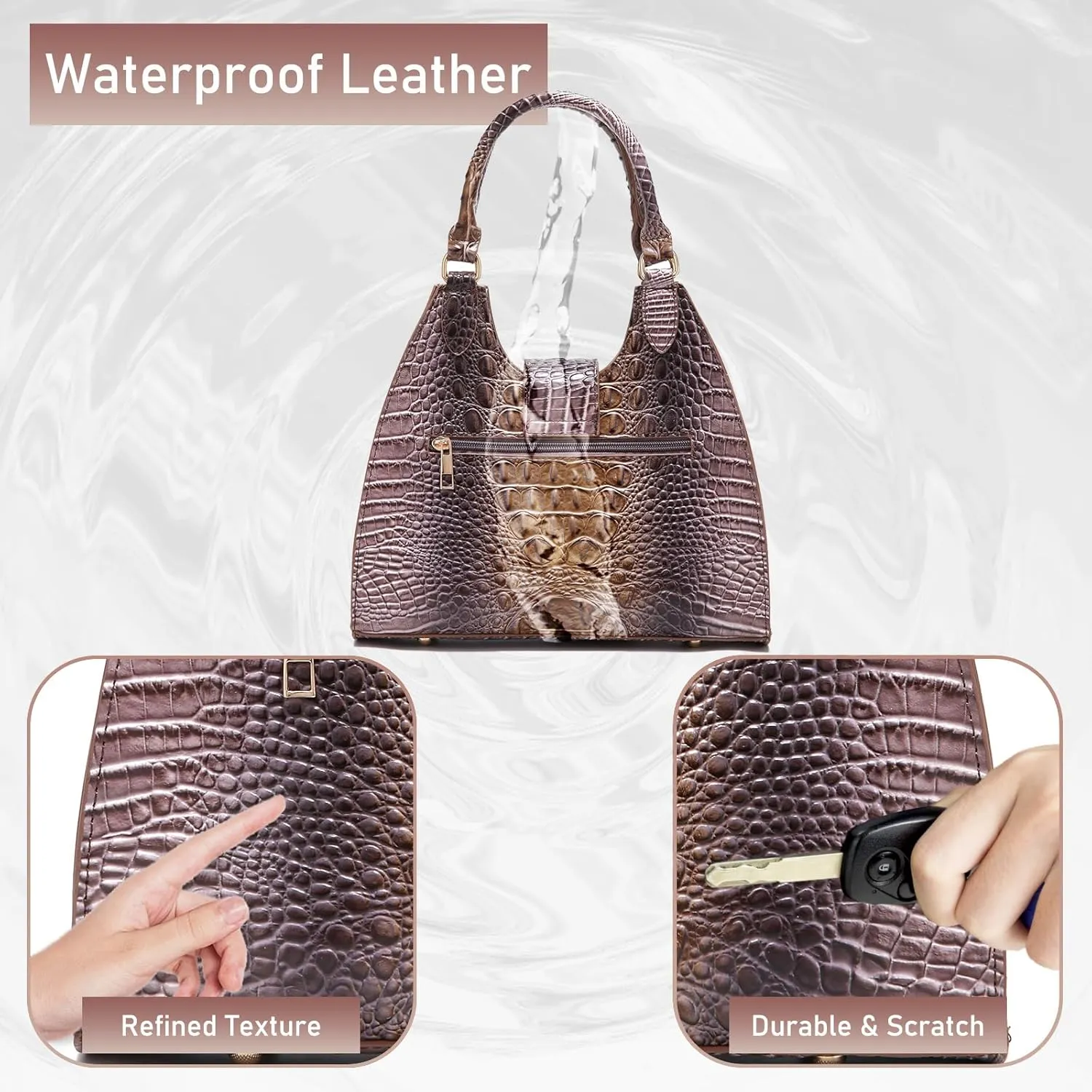 Ladies Tote Leather Bags for Women Crocodile Embossed Zipper Satchel Purse Classy Compartments Crossbody bag