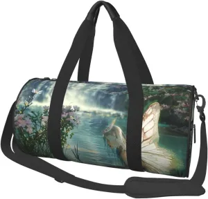 Lake fairy art Printed Sports Gym Bag for Men Women Foldable Duffel Bag Carry On Weekender Bag for Travel Sports