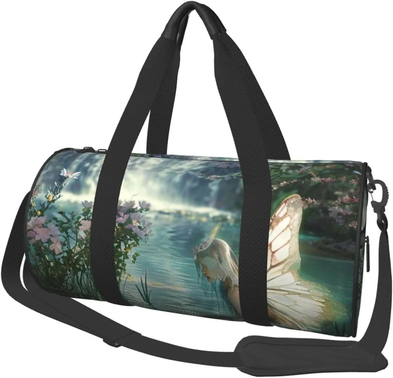 Lake fairy art Printed Sports Gym Bag for Men Women Foldable Duffel Bag Carry On Weekender Bag for Travel Sports