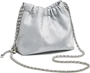 LAORENTOU Suede Designer Crossbody Bag for Women, Bucket Style Shoulder Bag for Ladies, Medium Size Purse with Chain Strap
