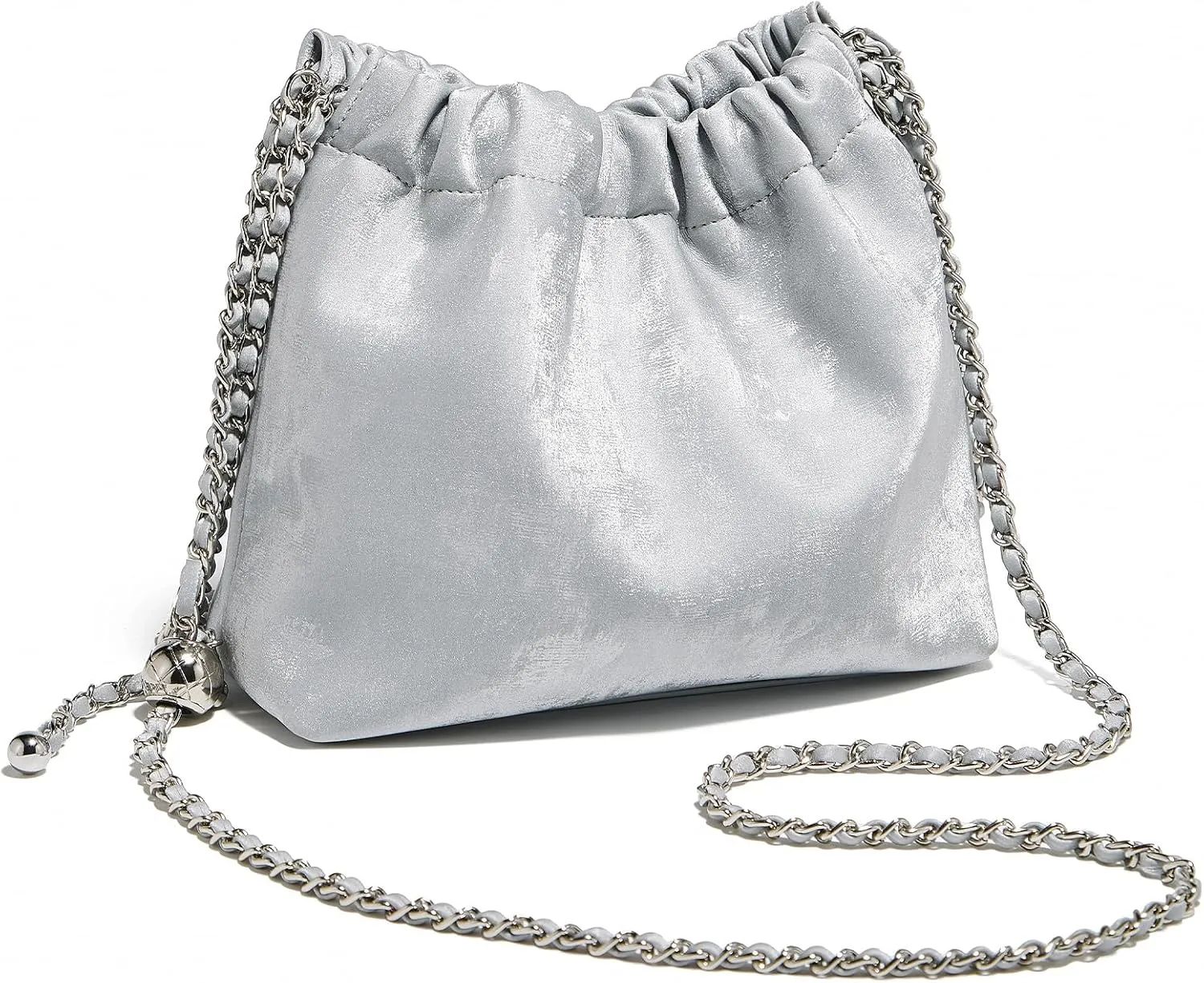 LAORENTOU Suede Designer Crossbody Bag for Women, Bucket Style Shoulder Bag for Ladies, Medium Size Purse with Chain Strap