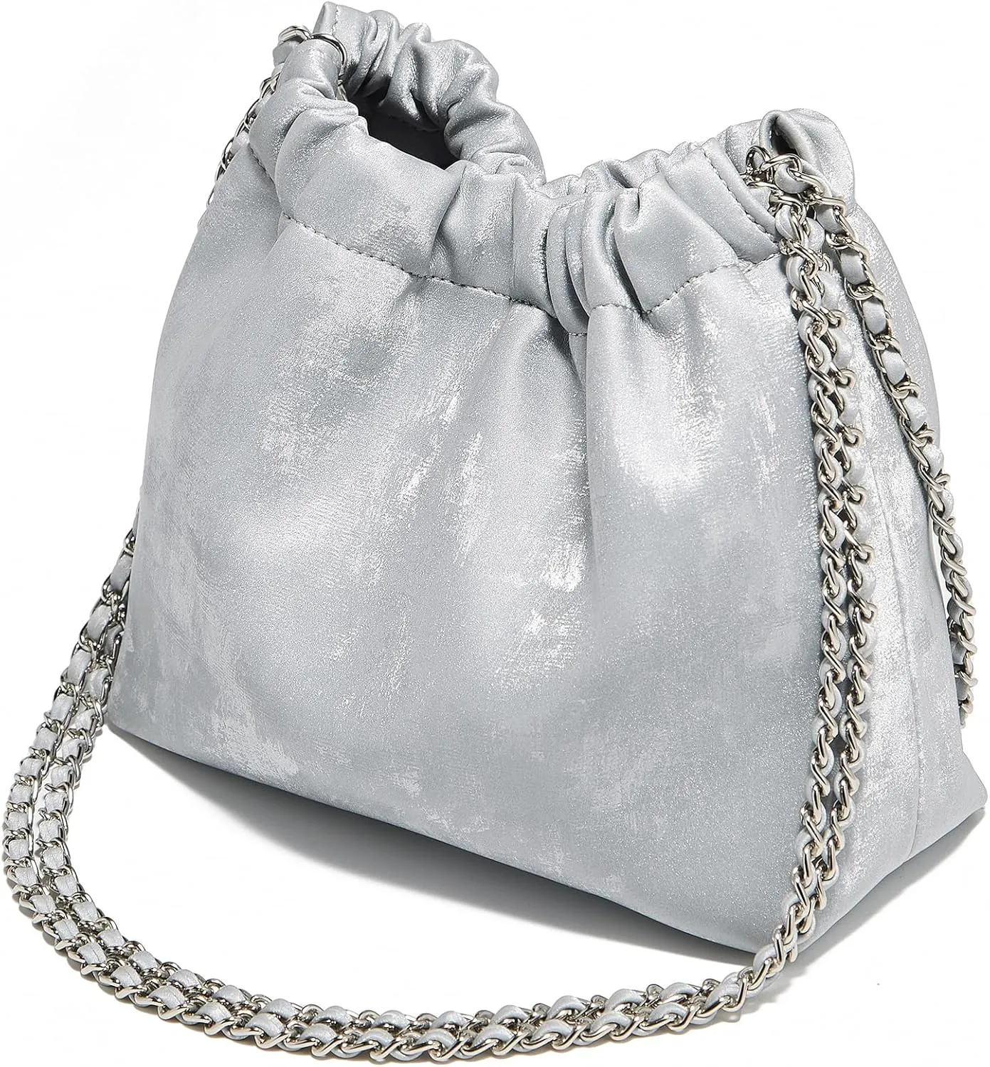LAORENTOU Suede Designer Crossbody Bag for Women, Bucket Style Shoulder Bag for Ladies, Medium Size Purse with Chain Strap