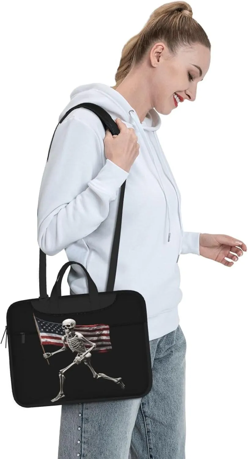 Laptop Bag fit,Skull and US Flag Laptop Briefcase, Suitable for Office School Travel