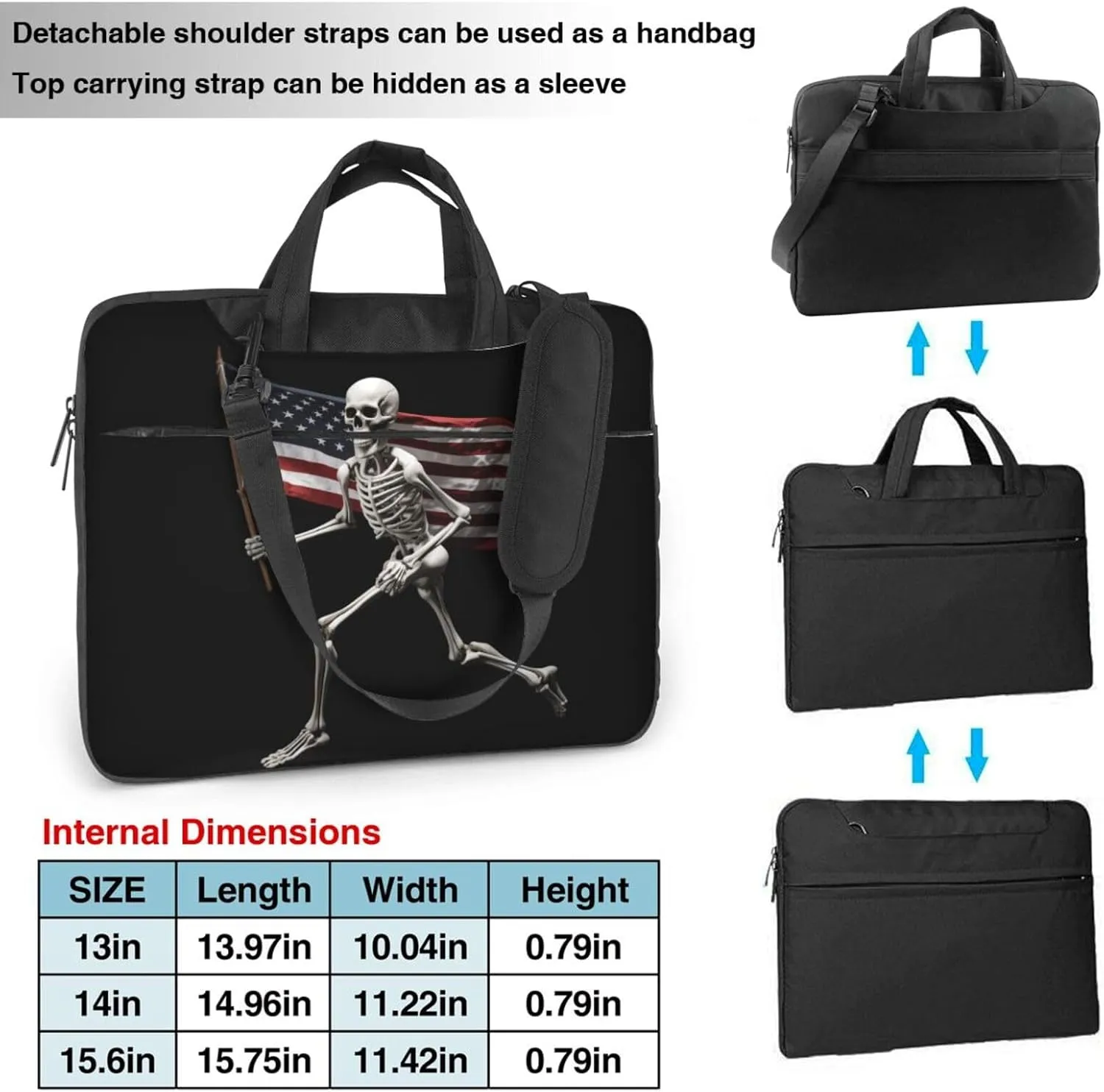 Laptop Bag fit,Skull and US Flag Laptop Briefcase, Suitable for Office School Travel
