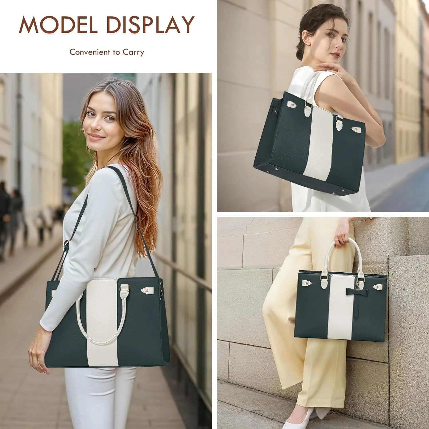 Laptop Bag for Women 15.6 Inch Laptop Tote Bag Waterproof Pu Leather Work Bag Computer Briefcase Office Teacher Handbag