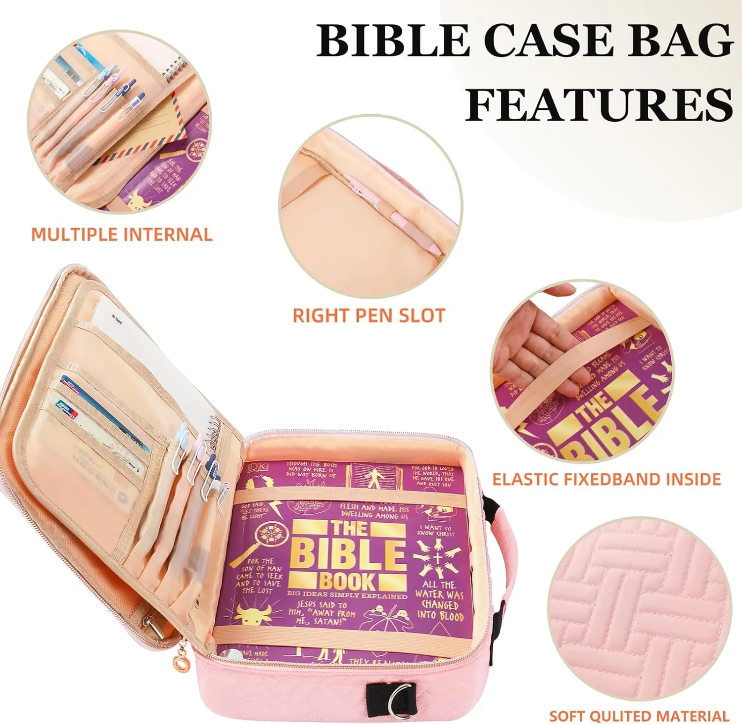 Large Bible Covers for Women, Bible Case for Girls with Bookmark, Bible Bags and Totes, Bible Carrying Case for Women,Bible Holder Carrier with Shoulder Strap (PINK)