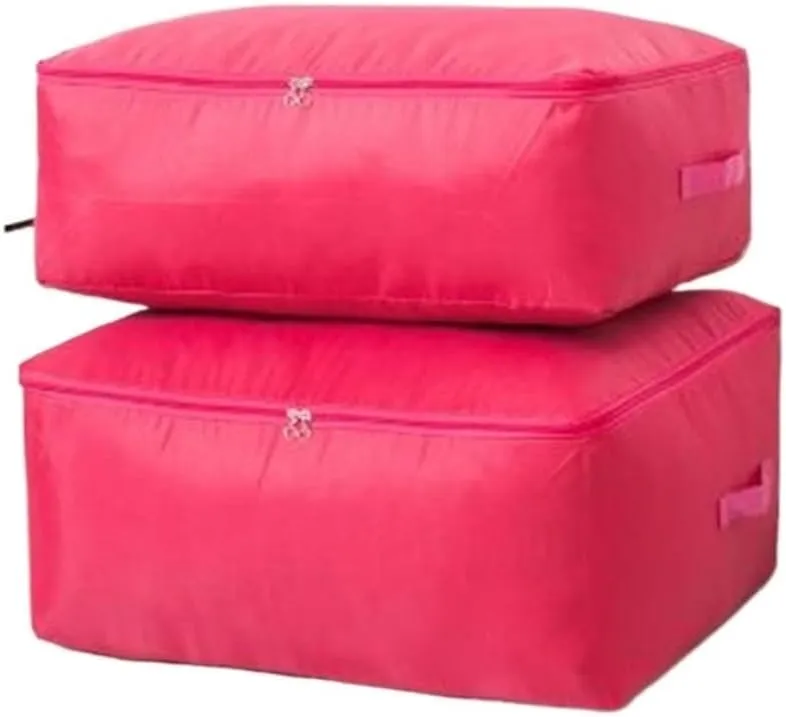Large Capacity Wardrobe Moisture Proof Organizer Bags Foldable Clothes Quilt Storage Bags Multifunctional Sundries Storage Bag(Pink,L 60x50x25cm)