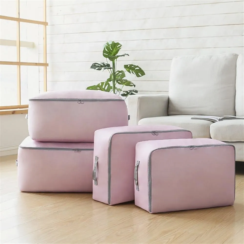 Large Capacity Wardrobe Moisture Proof Organizer Bags Foldable Clothes Quilt Storage Bags Multifunctional Sundries Storage Bag(Pink,L 60x50x25cm)