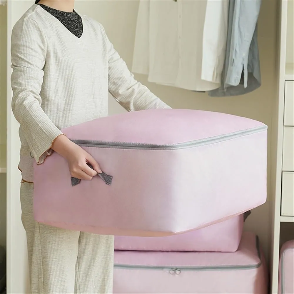 Large Capacity Wardrobe Moisture Proof Organizer Bags Foldable Clothes Quilt Storage Bags Multifunctional Sundries Storage Bag(Pink,L 60x50x25cm)