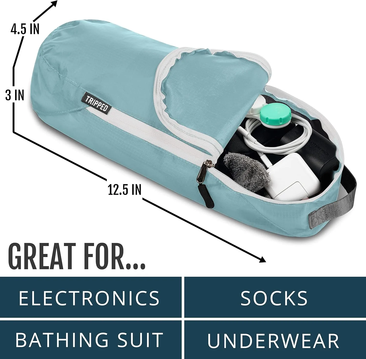 Large Compression Packing Cubes for Travel-Packing Cube Luggage Organizers 7 Piece Set for Checked Luggage-Ultralight, Expandable/Compression Bags by TRIPPED Travel Gear (DustyTeal/White)