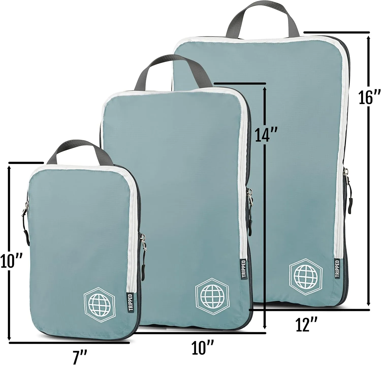 Large Compression Packing Cubes for Travel-Packing Cube Luggage Organizers 7 Piece Set for Checked Luggage-Ultralight, Expandable/Compression Bags by TRIPPED Travel Gear (DustyTeal/White)