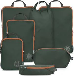 Large Compression Packing Cubes for Travel-Packing Cube Luggage Organizers 7 Piece Set for Checked Luggage-Ultralight, Expandable/Compression Bags by TRIPPED Travel Gear (Green and Brown)