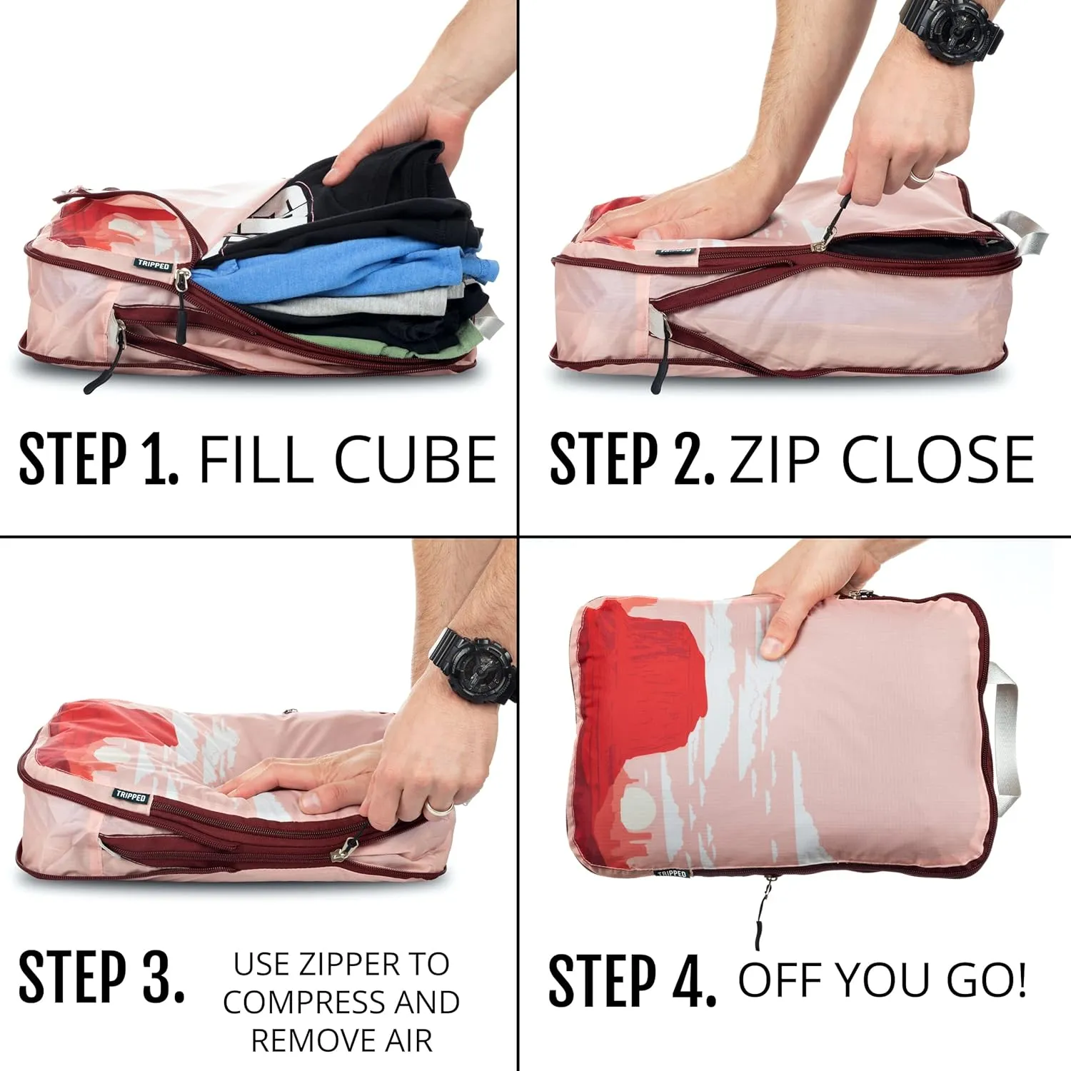 Large Compression Packing Cubes for Travel-Packing Cube Luggage Organizers 7 Piece Set for Checked Luggage-Ultralight, Expandable/Compression Bags by TRIPPED Travel Gear (Landscape)