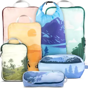 Large Compression Packing Cubes for Travel-Packing Cube Luggage Organizers 7 Piece Set for Checked Luggage-Ultralight, Expandable/Compression Bags by TRIPPED Travel Gear (Landscape)