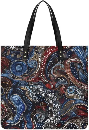 Large Grocery Bags Beach Tote Folk Art Patterns Bag for Women Shoulder Bag for Travel Work Handbag