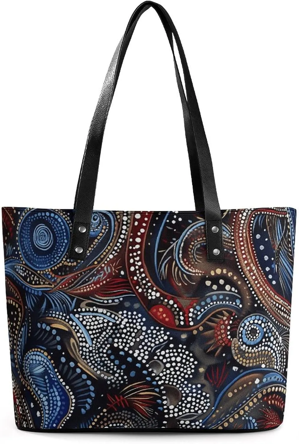 Large Grocery Bags Beach Tote Folk Art Patterns Bag for Women Shoulder Bag for Travel Work Handbag