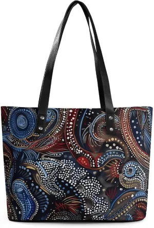Large Grocery Bags Beach Tote Folk Art Patterns Bag for Women Shoulder Bag for Travel Work Handbag