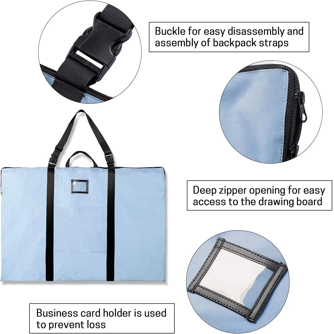 Large Size Art Portfolio Bag with Nylon Shoulder, 24 x 36 inches Light Weight Poster Storage Bag Board Holder with Handle and Zipper for Poster, Sketching and Drawing